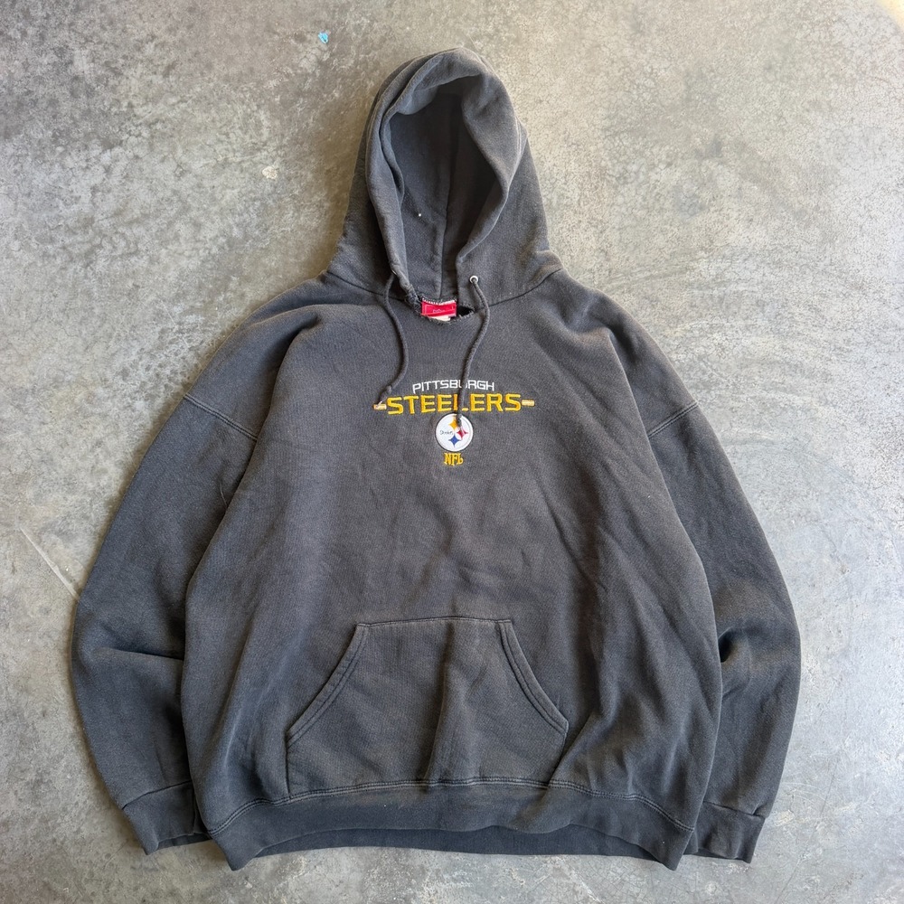 Vintage Distressed Pittsburgh Steelers Hoodie Men XL Faded Black Y2K Grunge NFL